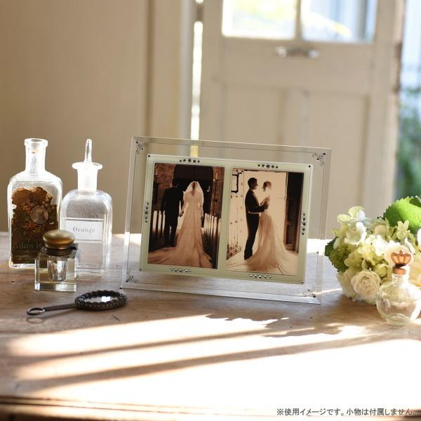 写真立て ガラス製 フォトフレーム 2つ窓 サービスL判 縦横兼用 写真た