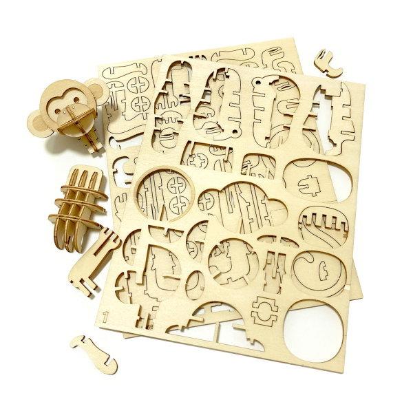 立体パズル 木製 サル 難易度3 パズル 立体 大人 楽しい おもちゃ