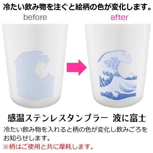 燕三条 タンブラー 日本製 燕熟の技 感温 ステンレスタンブラー 420ml 波に富士 2個セット お茶 麦茶 冷茶 冷たい飲み物で絵柄の色が変化 富士山 波 新潟県 燕市の画像