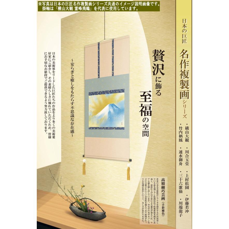 掛軸 日本製 名作複製画シリーズ 川合玉堂 暮春の雨 洛彩緞子本表装尺5