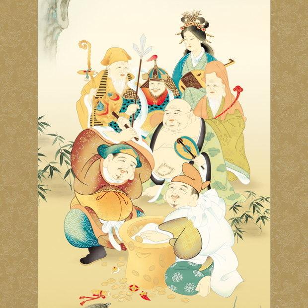 七福神 水墨画 掛軸 縁起物 日本 和風 和物 japanese japan 七福神 水墨画 掛軸 縁起物 日本 和風 和物 japanese japan