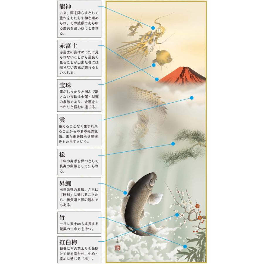 掛け軸 開運画 縁起物 石田芳園 尺5サイズ吉祥紅峰登龍門之図掛軸 洛彩