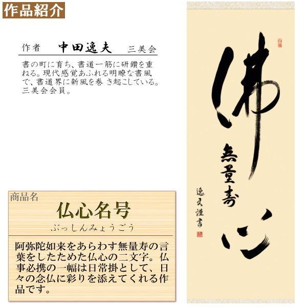 掛け軸 仏事書 仏心名号 中田逸夫 洛彩緞子佛表装 尺5 桐箱入 1個 日本