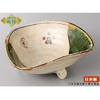 日本製 向付 お皿 織部鉄仙三つ足向付 1個 業務用 食器 陶器 土物