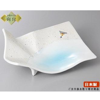 日本製 向付 お皿 ブルー折り紙前菜皿 1個 業務用 食器 陶器 会席料理