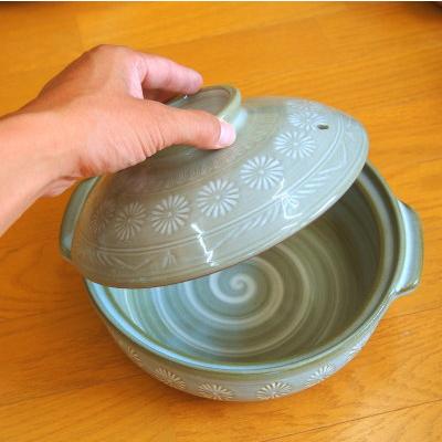 土鍋 日本製 万古焼き 銀峯花三島土鍋 8号 1個 直火専用 2から3人用 2