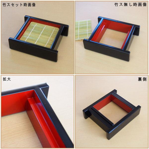 そば皿 竹ス セット 5客 送料無料 竹すだれ付き黒内朱DX小セイロ 5個 底仕様 底板無しタイプ 日本製 （竹スは中国製） プラスチック製 業務用 漆器 器 小さめの画像