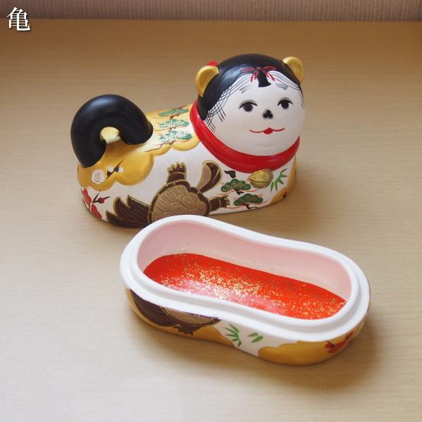縁起物 置物 犬筥 亀と鶴のセット 送料無料 日本製 陶器 いぬばこ 縁起