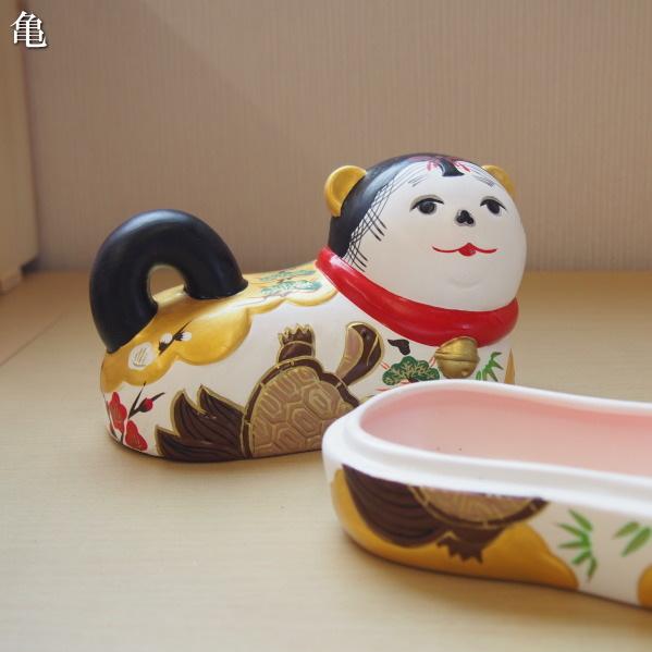 縁起物 置物 犬筥 亀と鶴のセット 送料無料 日本製 陶器 いぬばこ 縁起