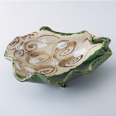 織部焼　作家物大皿26cm 蜂文　 掻き銘あり　美濃焼盛皿 お皿 オリベほたて盛皿 美濃焼 日本製 手描き 食器 盛り皿 盛り鉢