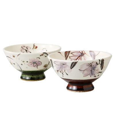 天然木製 花柄茶碗 5個セット日本製 美濃焼 プレス・ド・フラワー ご飯茶碗 11cm / 飯碗 茶碗 お