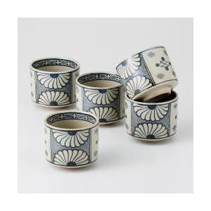 湯呑み セット 古染付け菊割紋 煎茶揃え 5客 雅山窯 美濃焼 送料無料