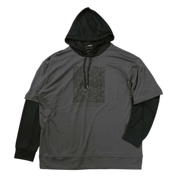 大きいサイズ メンズ EVERLAST レイヤードプルパーカー ブラック