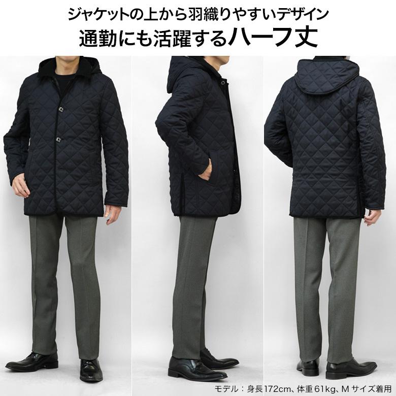キルティング ハーフコート メンズ 衿フード付 キルティングジャケット ダイヤキルト ブリティッシュ ビジネス カジュアル 秋冬春 オシャレ_10