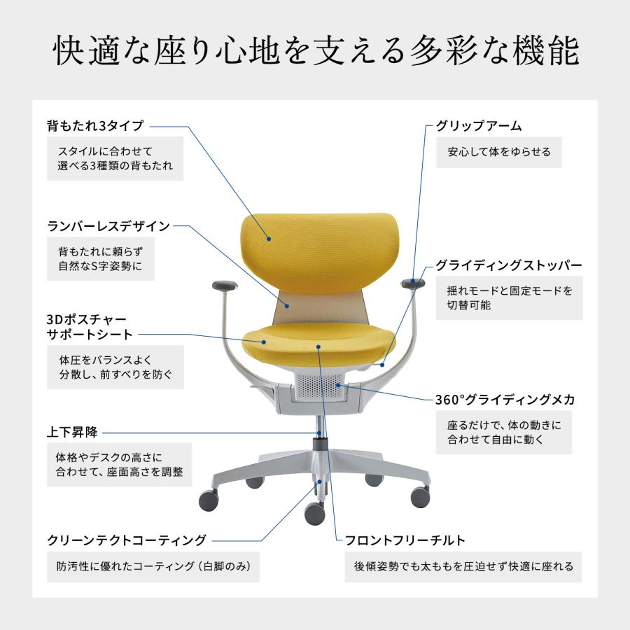 【ラクラク納品】コクヨ デスクチェア ing イング CR-GA3245E1 クッションタイプ ヘッドレスト付きタイプ アルミ肘 ホワイトシェル アルミポリッシュ脚_14
