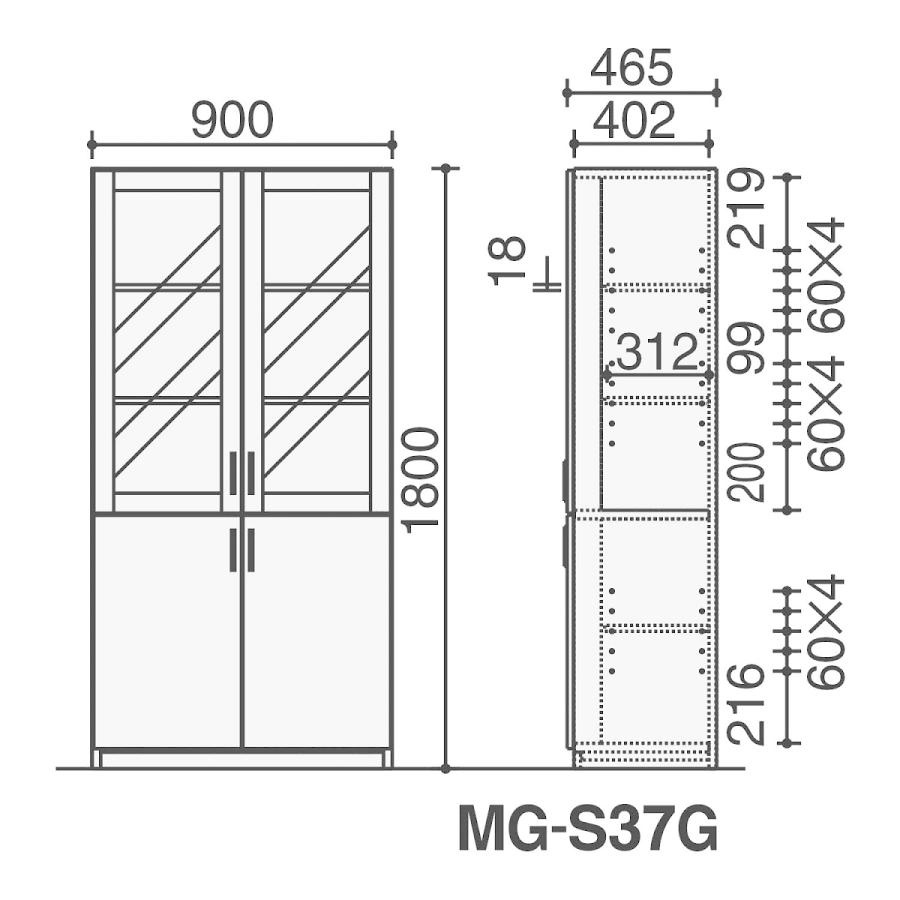 【ラクラク納品】 コクヨ 役員用家具 MG-S370 MG-S37GM59NN 両開き書棚 ガラス扉タイプ 幅90×高さ180cmの画像