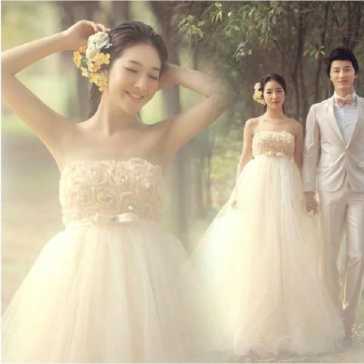 妊娠ウエディングドレス 花嫁ブライド ドレス ベール パニエ グローブ４点セット 結婚式 披露宴 エンパイアドレス フリル ドレス Hv102 岡村洋品店 通販 Yahoo ショッピング