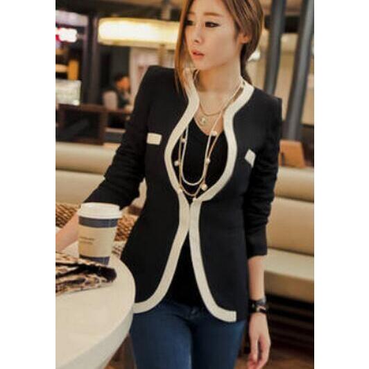 レディースノーカラーコート ブレザー フォーマルジャケット スーツコート春秋ビジネスオフィス通勤 長袖コート女性アウターウェア切替 細身ブラック K1107 岡村洋品店 通販 Yahoo ショッピング