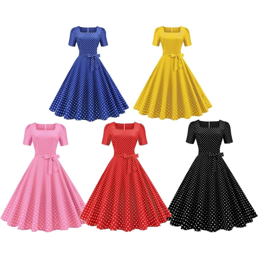 ロング丈 レトロワンピース 水玉柄 ミモレ丈ワンピース 大きい裾ワンピース リボン付き フランス風ドットドレス 女性 ダンス衣装 舞台演出服 団服 Sy1517 岡村洋品店 通販 Yahoo ショッピング