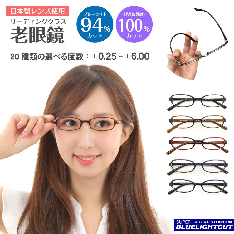 スーパーブルーライトカット 老眼鏡 ブルーライトカット 94% 小さい 小