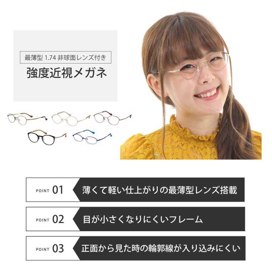 強度近視 メガネ 度付き 度あり 度入り 最薄型1.74非球面レンズ 鯖江