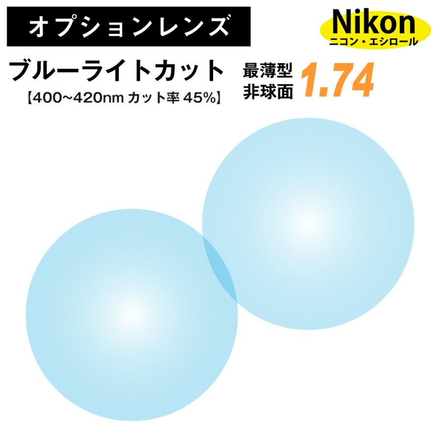 【オプションレンズ】ニコン・エシロール ブルーライトカット 45% 最薄型 屈折率 1.74 非球面 レンズ(2枚1組) Nikon Essilor 単焦点 メガネレンズ クリア 透明