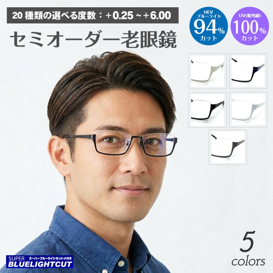スーパーブルーライトカット 老眼鏡 94%カット アンダーリム 逆