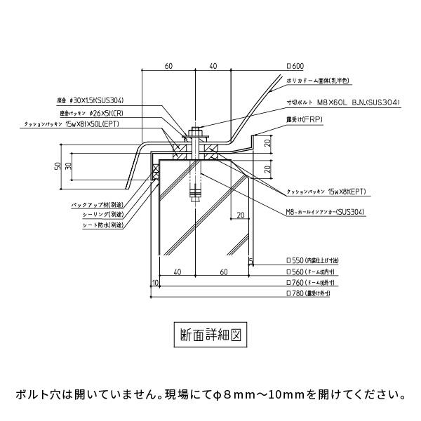 タキロンシーアイ ポリカドーム 600角 直付け 一般型 6K トップライト