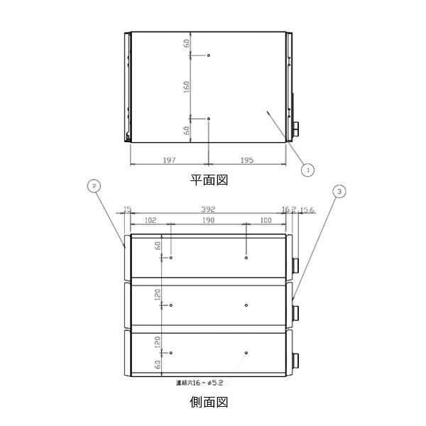 ナスタ ポスト 集合住宅用 3戸用 上開き 前入後出 W280×H360 ブラック