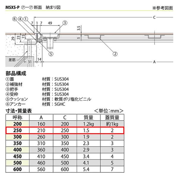 受注生産】カネソウ フロアーハッチ 250 樹脂タイル張物用一般形
