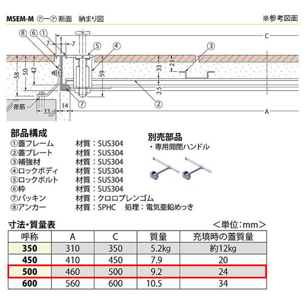 【受注生産】カネソウ フロアーハッチ 500 モルタル 充填用 密閉形 （防水・防臭形） ステンレス 製 ボルト固定式 屋内外用 MSEM-M-500-ハンドルなし_2