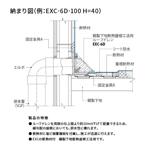 カネソウ ルーフドレン EXC-6D 呼称75 よこ引き 鋼製下地断熱屋根工法用 屋根断熱材厚さ35mm用_1