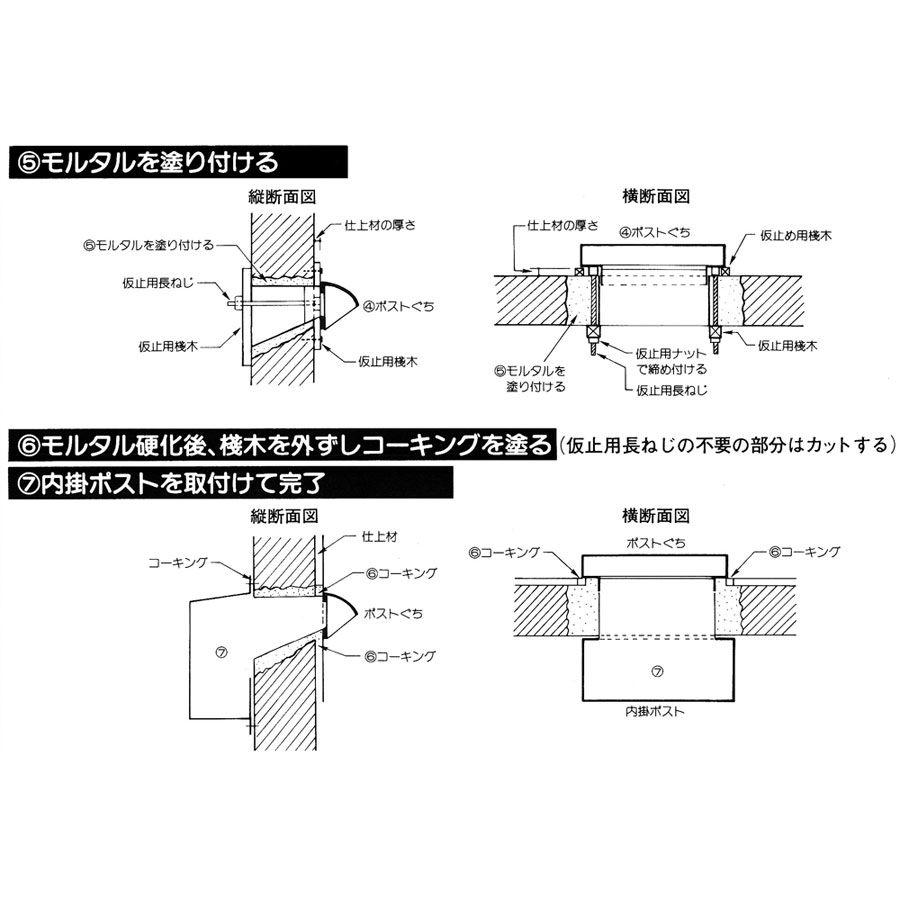 ステンレスツバ付ポストくち 茶 受箱大 セット 【くろがね】