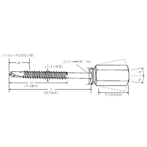アシバツナギ AWS-106 鉄下地用 ナット可動タイプ 首下長 106mm 30本