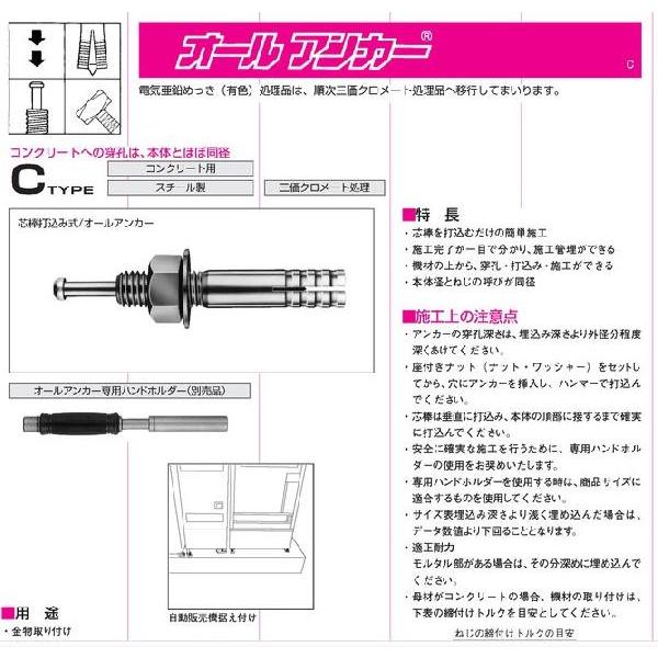 オールアンカー ねじ径W5/16 全長50mm 鉄 C-2550 サンコーテクノ 50本