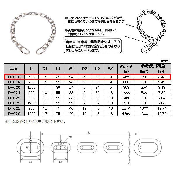 ステンレス チェーン D-018 線径D6 防犯用 鎖 長さ60cm : あかばね金物