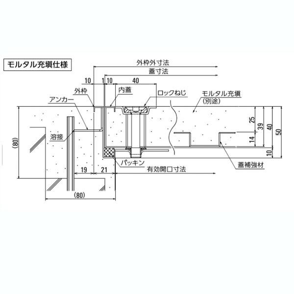 ダイケン　床点検口　FSMPD60N　防水　アンダーハッチ　モルタル専用　600　ハンドル無　下部止水式　ステン