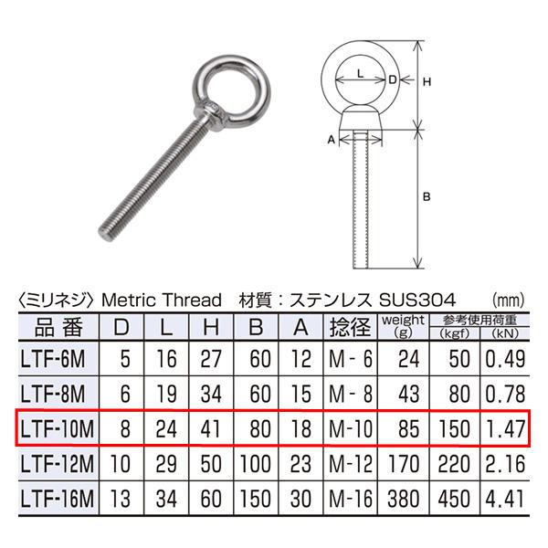 片手懸垂マスター　アイボルトなし　ロープ穴１３ミリ　センター穴１０ミリ　送料込み つば付ロングアイボルト M10 首下80mm ステンレス 水本 LTF-10M