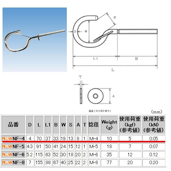 水本 NF-4 ネットフック ステンレス M4 全長 75mm : あかばね金物 