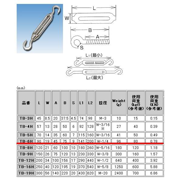 水本 枠式ターンバックル TB-6H ステンレス フック型｜komaki5kin｜02