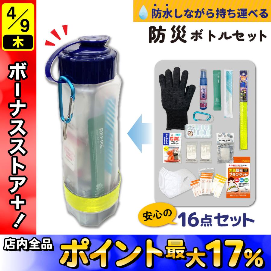 リュックに入れるだけ 防災ボトル セット 1個 軍手 絆創膏 ホイッスル