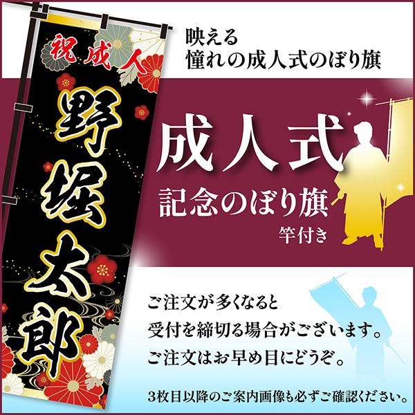 卒業 入学 に変更可能 成人式 のぼり旗 黒帯 黒ポール付き 柄 62 菊 祝