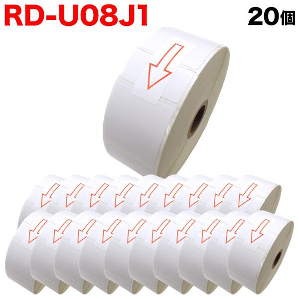 最大P18％★爆買ウルトラSALE ブラザー用 RDロール プレカット紙ラベル (感熱紙) RD-U08J1 互換品 40mm×40mm 蛍光増白剤不使用 1643枚入り 20個セット