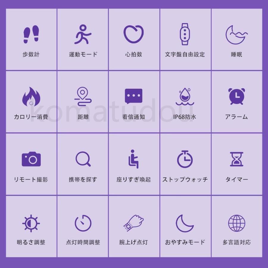 スマートウォッチ 血糖値測定 女性用 0.96インチ大画面 体温測定 血中酸素 心拍 歩数 カロリー 健康管理 スマートブレスレット リストバンド 腕時計 着信通知｜komatudou｜05