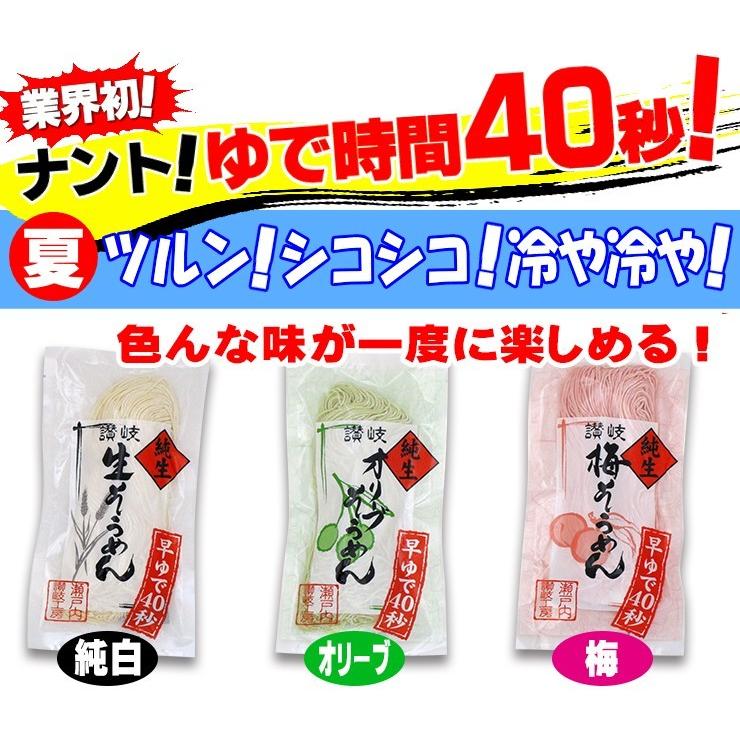 送料無料 純白、オリーブ、梅、3種の讃岐純生そうめん6人前【ネコポス