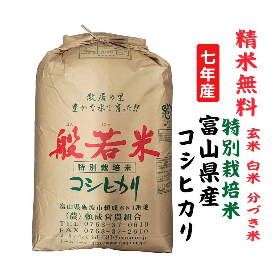 コシヒカリ 7年産 富山県産 特別栽培米 玄米30Kg 白米・7分づき・5分