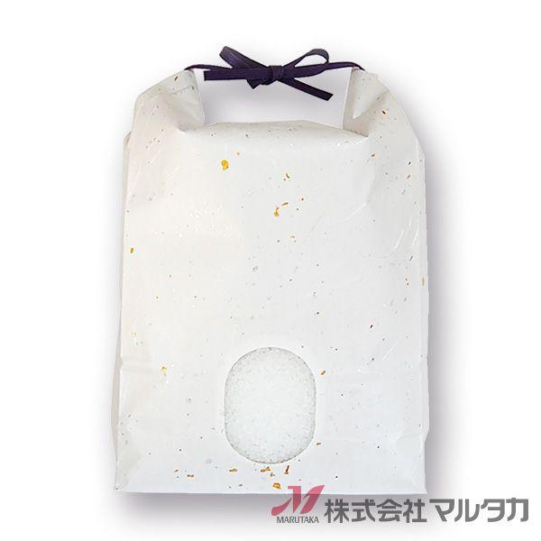 米袋 3kg用 無地 100枚セット KH-0910 雲龍和紙 金銀（紺紐） 窓あり｜komebukuro｜02
