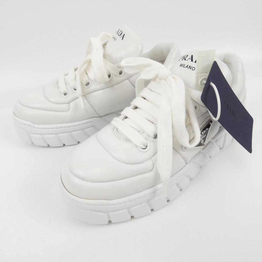 【値段交渉可能】厚底　スニーカー　プラダ　PRADA 　26cm サブカル　地雷 PRADA (プラダ) レザー×Re-Nylon エナメルメタルロゴ ハイトップ