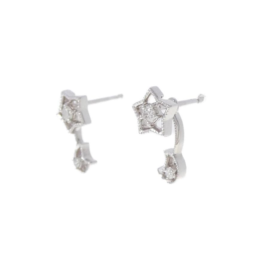 K18WG/750WG 2WAY スター×ムーン ダイヤモンド ピアス 0.10CT
