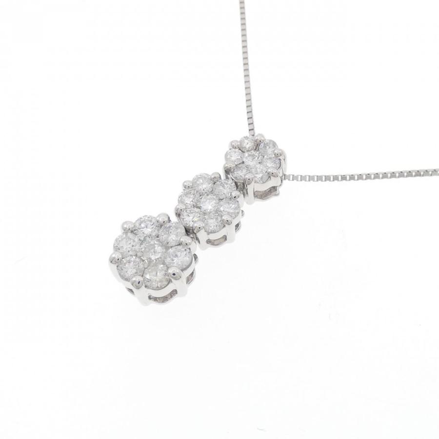 K18WG フラワー ダイヤモンド ネックレス 1.00CT 1円～最落無 天然 